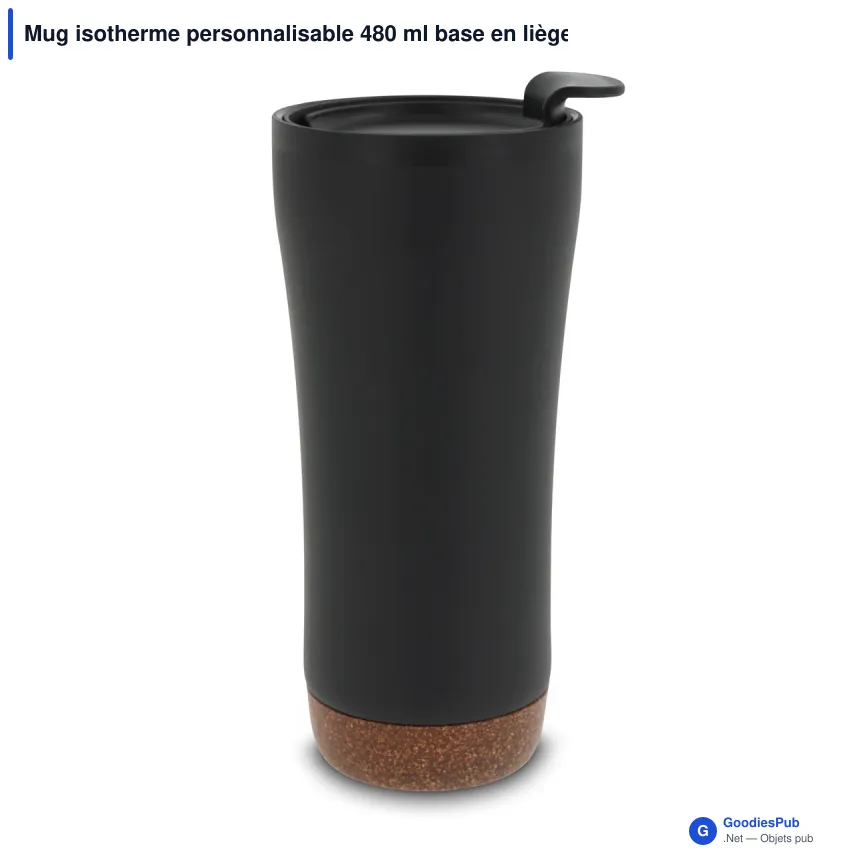 Mug isotherme personnalisable 480 ml base en liège avec logo - Double paroi - Image 5
