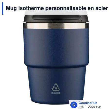Mug isotherme personnalisable en acier inoxydable recyclé - Oliavec logo