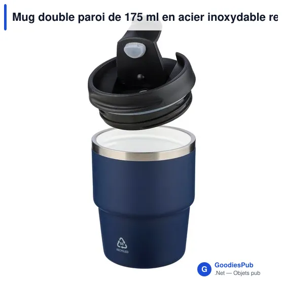 Mug double paroi de 175 ml en acier inoxydable recyclé Oli - Image 9