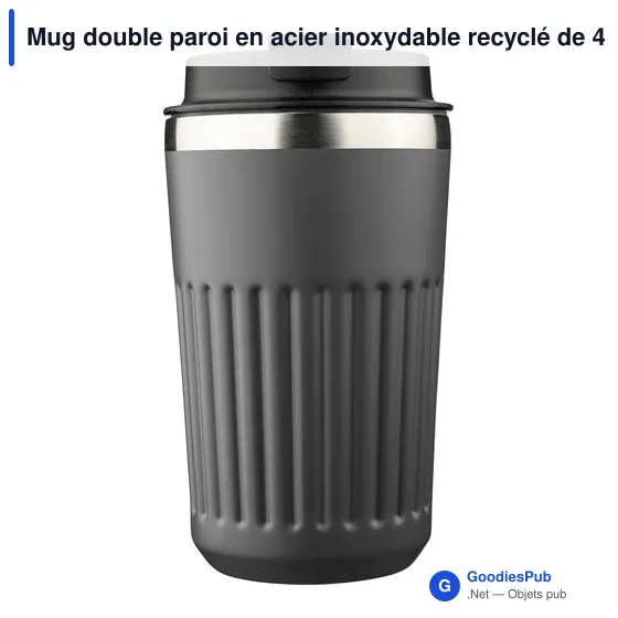 Mug double paroi en acier inoxydable recyclé de 400 ml Chiara - Image 1