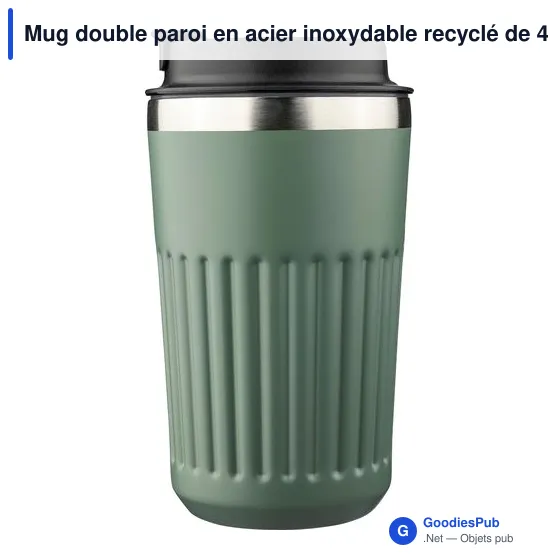 Mug double paroi en acier inoxydable recyclé de 400 ml Chiara - Image 3