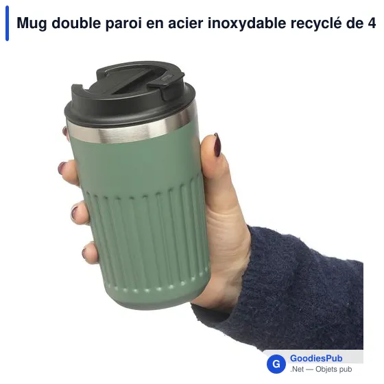 Mug double paroi en acier inoxydable recyclé de 400 ml Chiara - Image 33