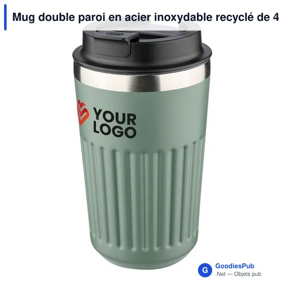Mug double paroi en acier inoxydable recyclé de 400 ml Chiara - Image 46
