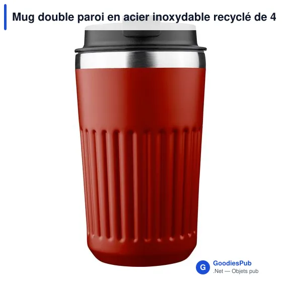 Mug double paroi en acier inoxydable recyclé de 400 ml Chiara - Image 56