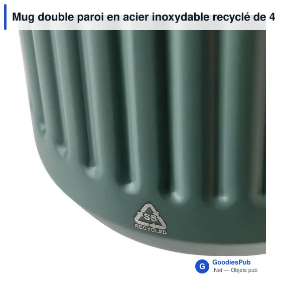 Mug double paroi en acier inoxydable recyclé de 400 ml Chiara - Image 7