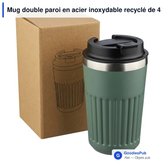 Mug double paroi en acier inoxydable recyclé de 400 ml Chiara - Image 61