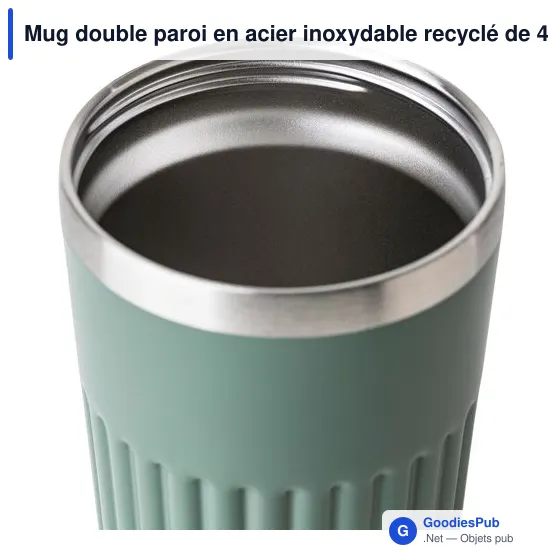 Mug double paroi en acier inoxydable recyclé de 400 ml Chiara - Image 8