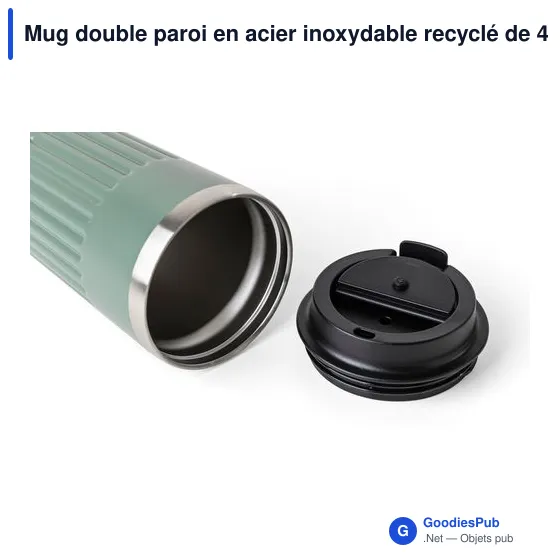 Mug double paroi en acier inoxydable recyclé de 400 ml Chiara - Image 9