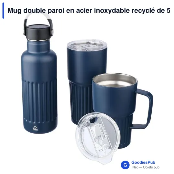 Mug double paroi en acier inoxydable recyclé de 500 ml Kael - Image 9
