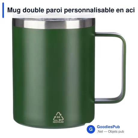 Mug double paroi personnalisable en acier inoxydable Renate avec logo