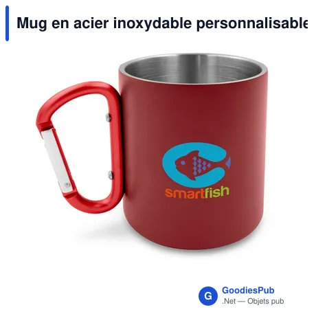 Mug en acier inoxydable personnalisable avec mousqueton - Pariavec logo