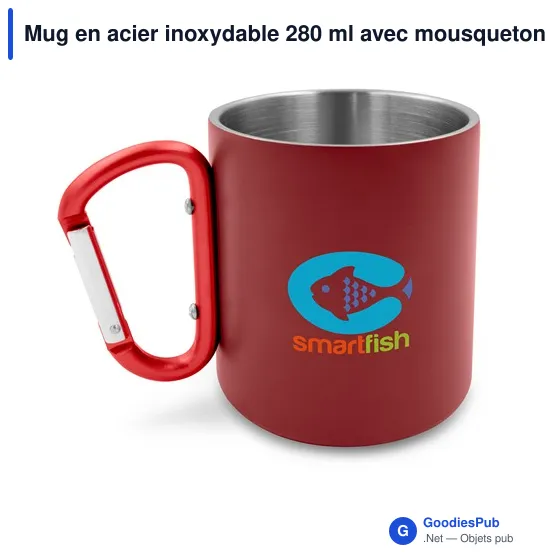 Mug en acier inoxydable personnalisable avec mousqueton - Pariavec logo - Image 1