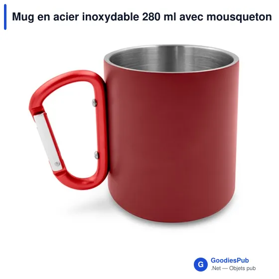 Mug en acier inoxydable personnalisable avec mousqueton - Pariavec logo - Image 3