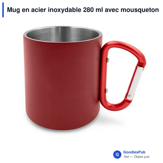 Mug en acier inoxydable personnalisable avec mousqueton - Pariavec logo - Image 6