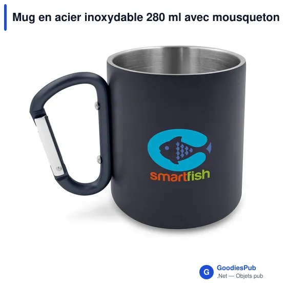 Mug en acier inoxydable personnalisable avec mousqueton - Pariavec logo - Image 7