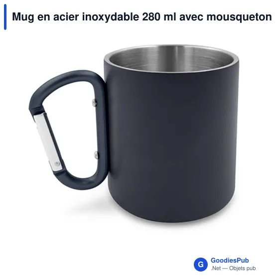 Mug en acier inoxydable personnalisable avec mousqueton - Pariavec logo - Image 9