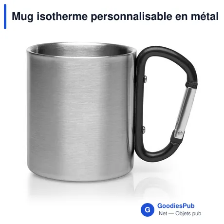 Mug isotherme personnalisable en métal 210 ml avec mousqueton - Eastonavec logo