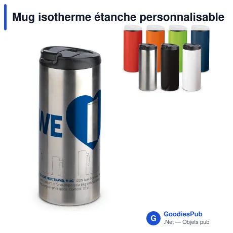 Mug isotherme étanche personnalisable en inox avec logo - 350 ml