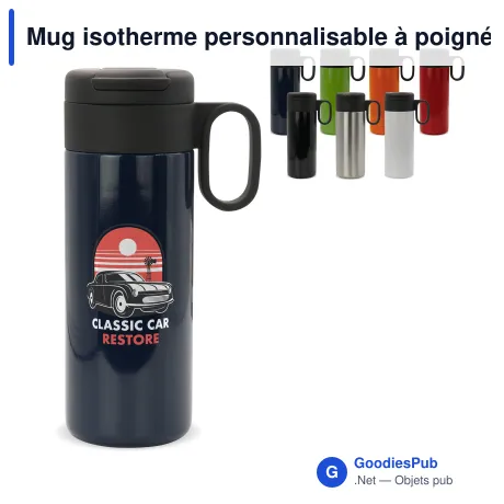 Mug isotherme personnalisable à poignée 400 ml avec logo - Flow