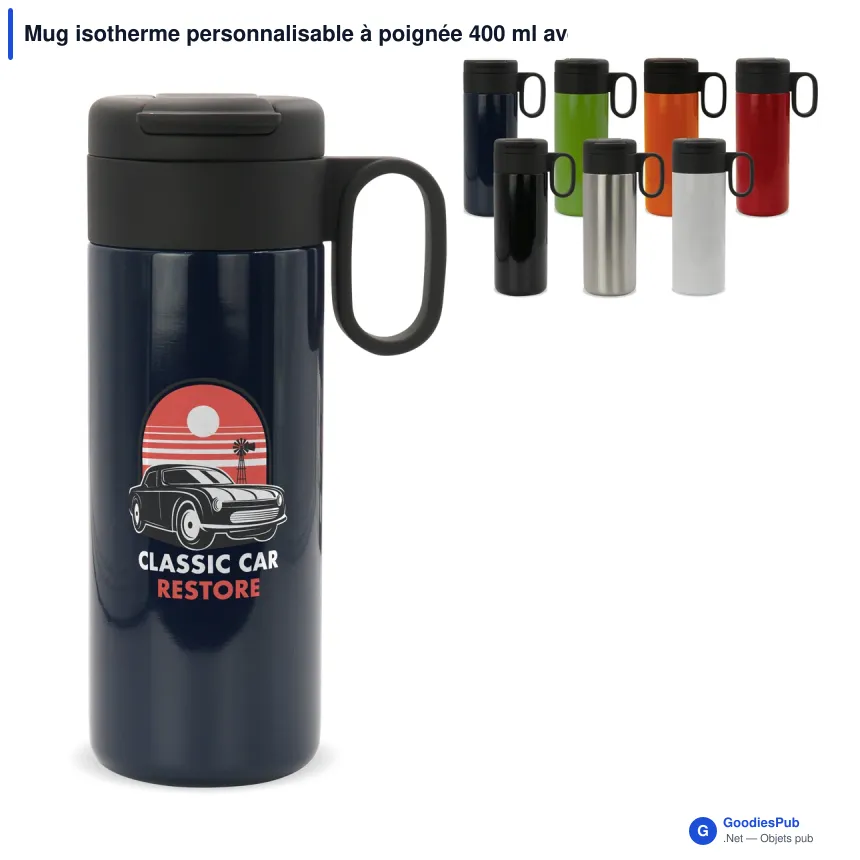 Mug isotherme personnalisable à poignée 400 ml avec logo - Flow - Image 1