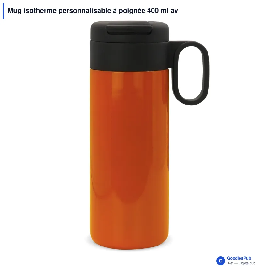 Mug isotherme personnalisable à poignée 400 ml avec logo - Flow - Image 4