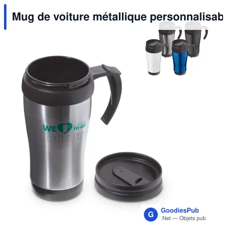 Mug de voiture métallique personnalisable en inox avec logo - 350 ml