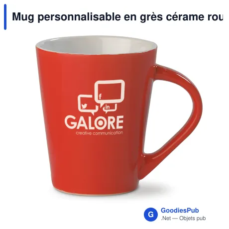 Mug personnalisable en grès cérame rouge brillant 270 ml avec logo - Nice