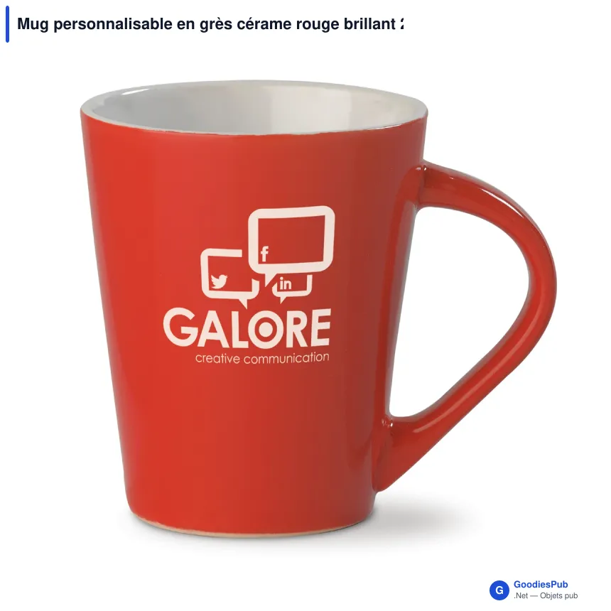 Mug personnalisable en grès cérame rouge brillant 270 ml avec logo - Nice - Image 1