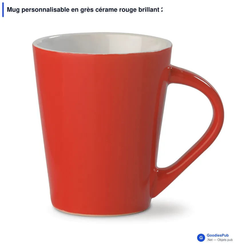 Mug personnalisable en grès cérame rouge brillant 270 ml avec logo - Nice - Image 2