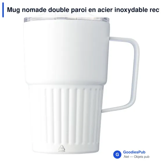 Mug nomade double paroi en acier inoxydable recyclé de 450 ml Calo - Image 1