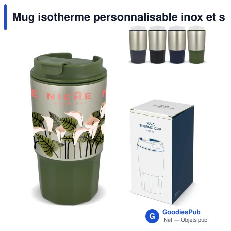 Mug isotherme personnalisable inox et silicone 450 ml avec logo - Silva