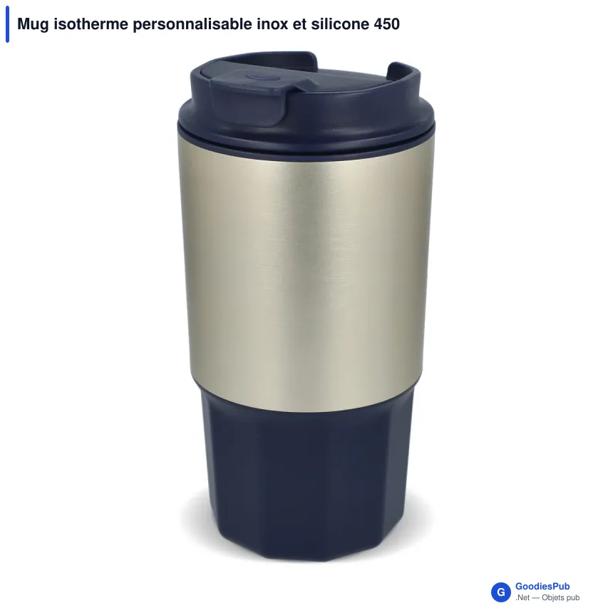 Mug isotherme personnalisable inox et silicone 450 ml avec logo - Silva - Image 2