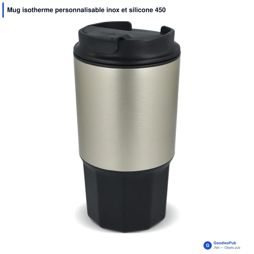Mug isotherme personnalisable inox et silicone 450 ml avec logo - Silva - Image 3