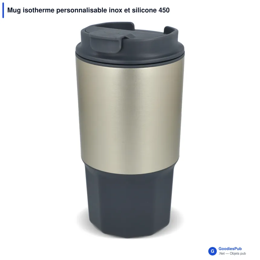 Mug isotherme personnalisable inox et silicone 450 ml avec logo - Silva - Image 4