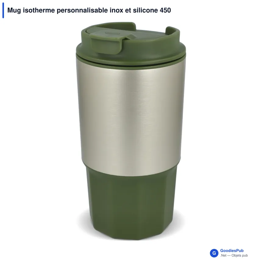 Mug isotherme personnalisable inox et silicone 450 ml avec logo - Silva - Image 5