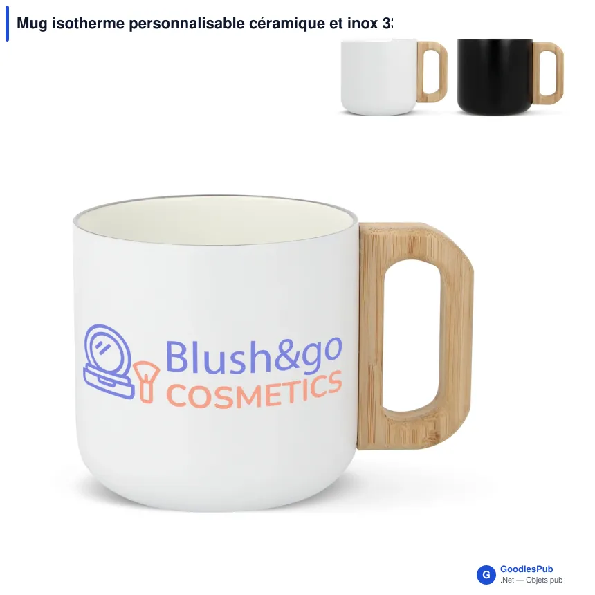 Mug isotherme personnalisable céramique et inox 330 ml avec logo - T-ceramic Thames - Image 1