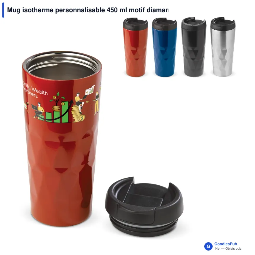 Mug isotherme personnalisable 450 ml motif diamant avec logo - Diamant - Image 1