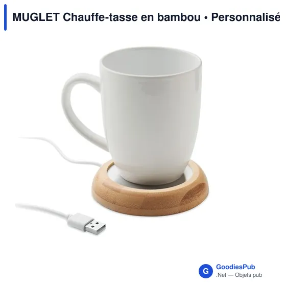 Chauffe-tasse personnalisable en bambou avec logo - MUGLET - Image 2