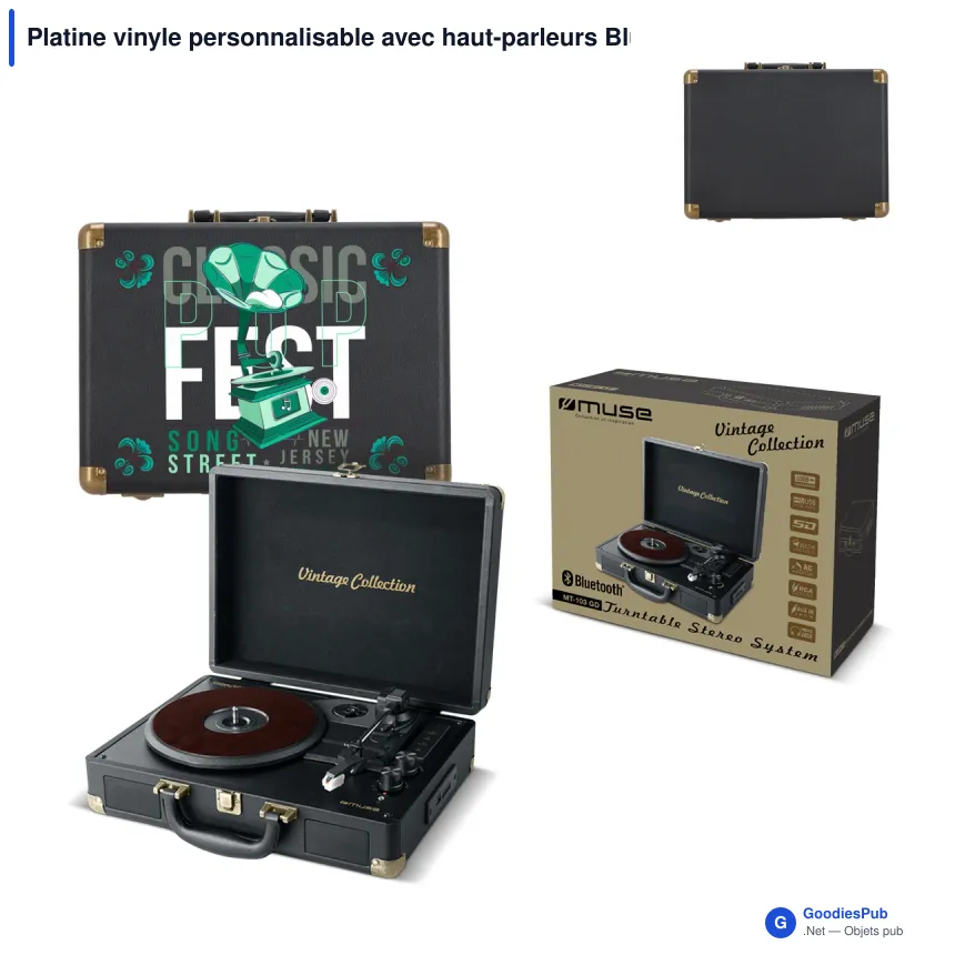 Platine vinyle personnalisable avec haut-parleurs Bluetooth, logo - Muse MT-103 - Image 1