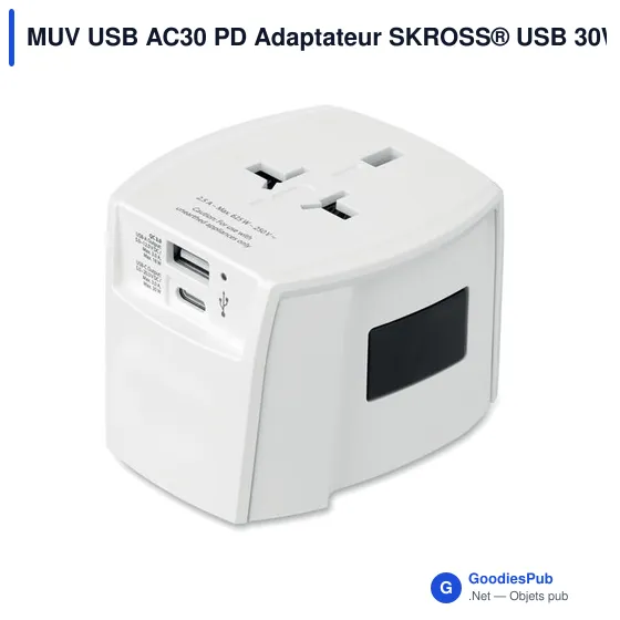 Adaptateur de voyage personnalisable SKROSS® MUV USB AC30 30W avec logo - Image 2