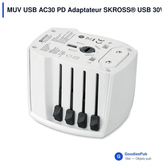 Adaptateur de voyage personnalisable SKROSS® MUV USB AC30 30W avec logo - Image 3