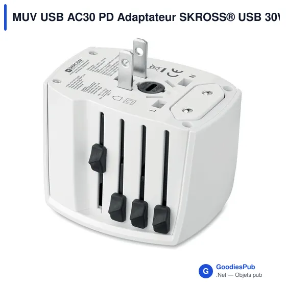 Adaptateur de voyage personnalisable SKROSS® MUV USB AC30 30W avec logo - Image 8