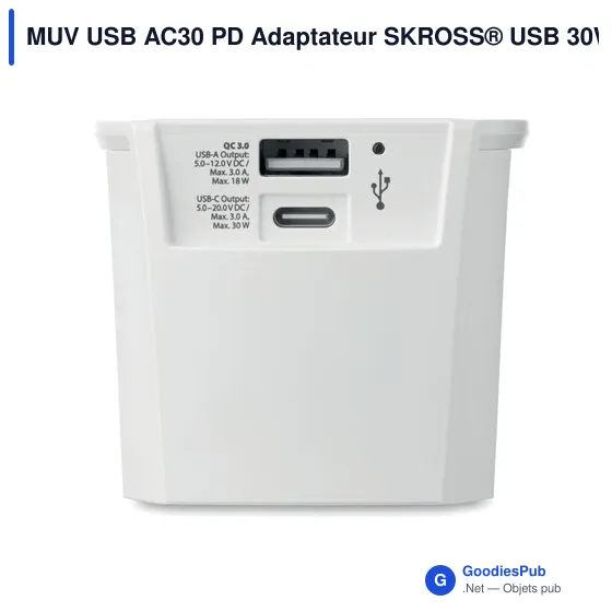 Adaptateur de voyage personnalisable SKROSS® MUV USB AC30 30W avec logo - Image 9