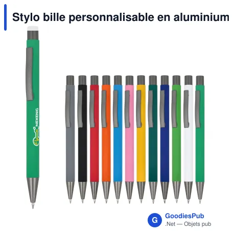 Stylo bille personnalisable en aluminium recyclé soft touch encre noire - New York