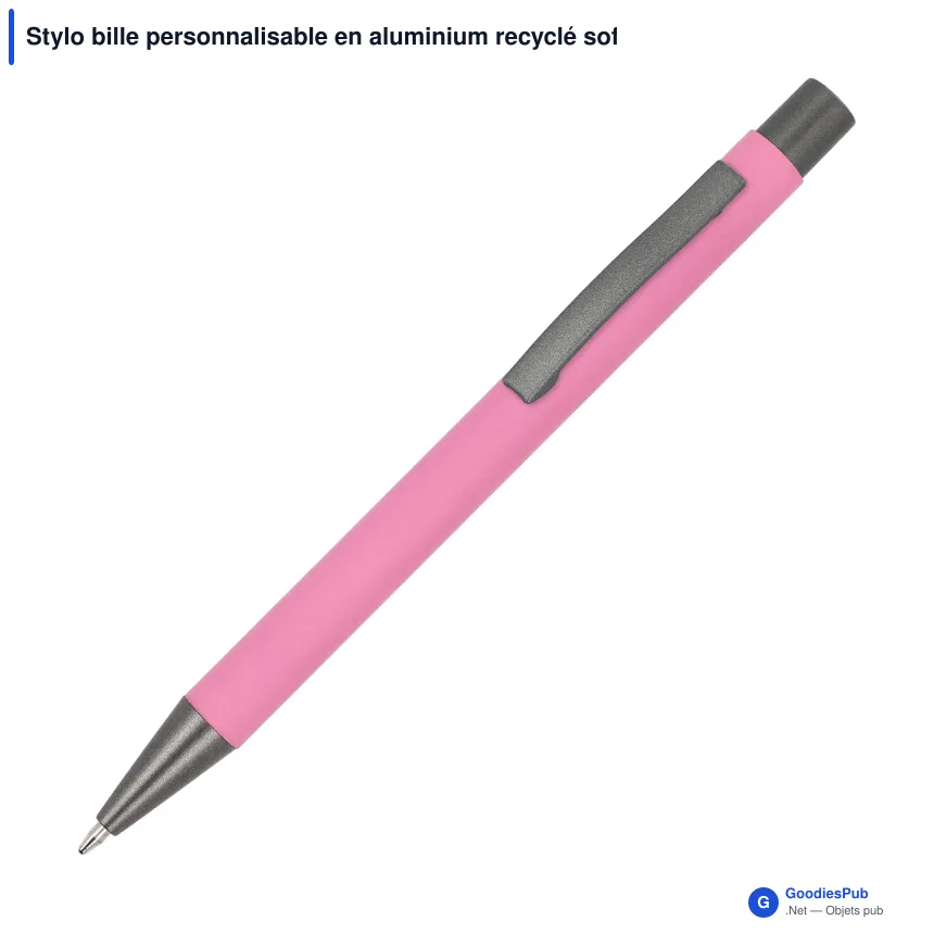 Stylo bille personnalisable en aluminium recyclé soft touch encre noire - New York - Image 5