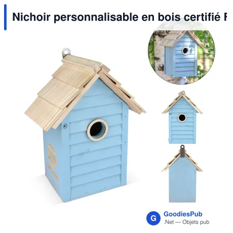 Nichoir personnalisable en bois certifié FSC avec logo - Bleu clair