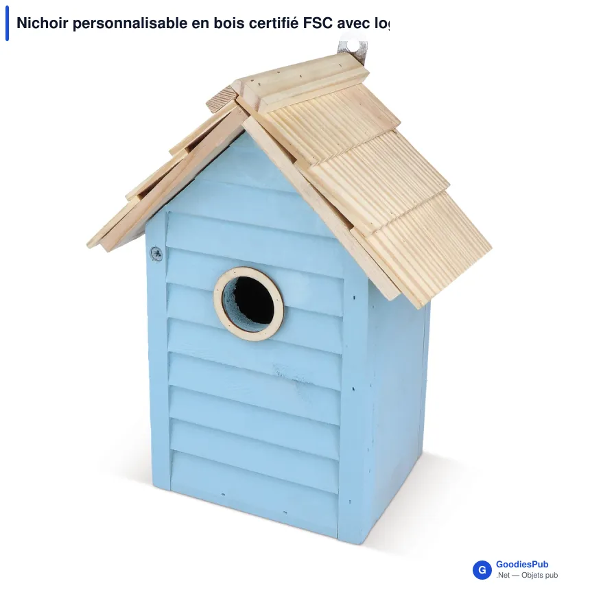 Nichoir personnalisable en bois certifié FSC avec logo - Bleu clair - Image 2