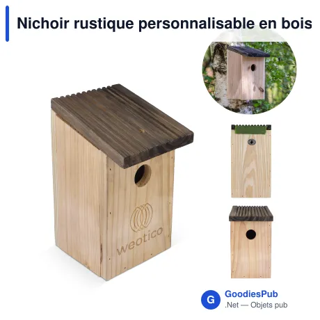 Nichoir rustique personnalisable en bois certifié FSC avec logo - Bois