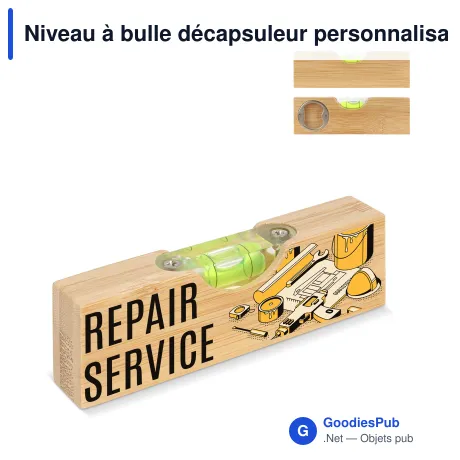 Niveau à bulle décapsuleur personnalisable en bambou avec logo - Bambou