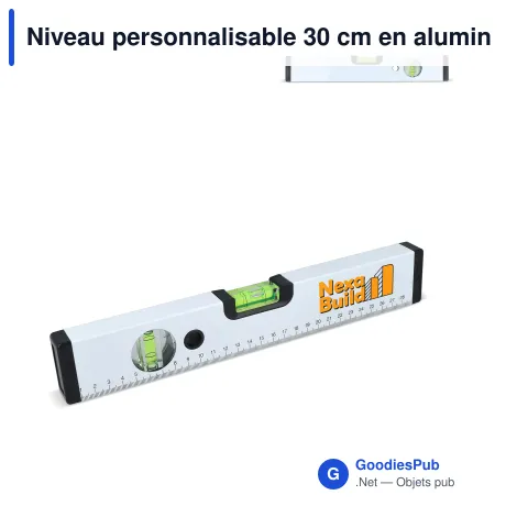 Niveau personnalisable 30 cm en aluminium avec logo - Blanc